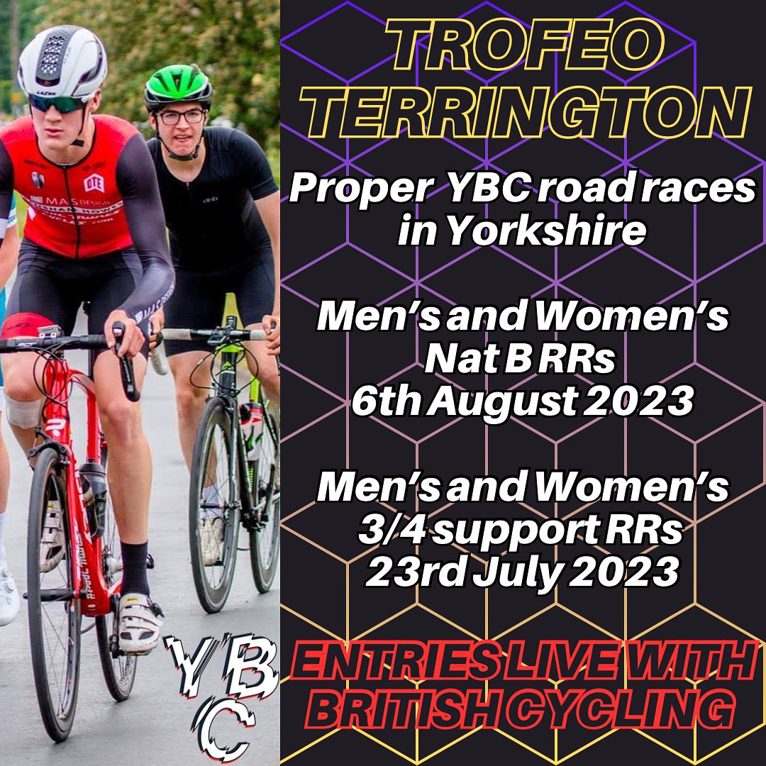 VeloUK's tweet photo. EVENTS (entries wanted): Trofeo Terrington road races (July 23 & August 6)
Enter & Details
cat 3/4 RRs: July 23 - https://t.co/ykmBqCIFQF
Nat B RRs: Aug 6 - https://t.co/NULhngpShI
- 30.3km main circuit and the classic 17.7km Bulmer Bank circuit to finish on
#supportraces https://t.co/kPxknwVjKW