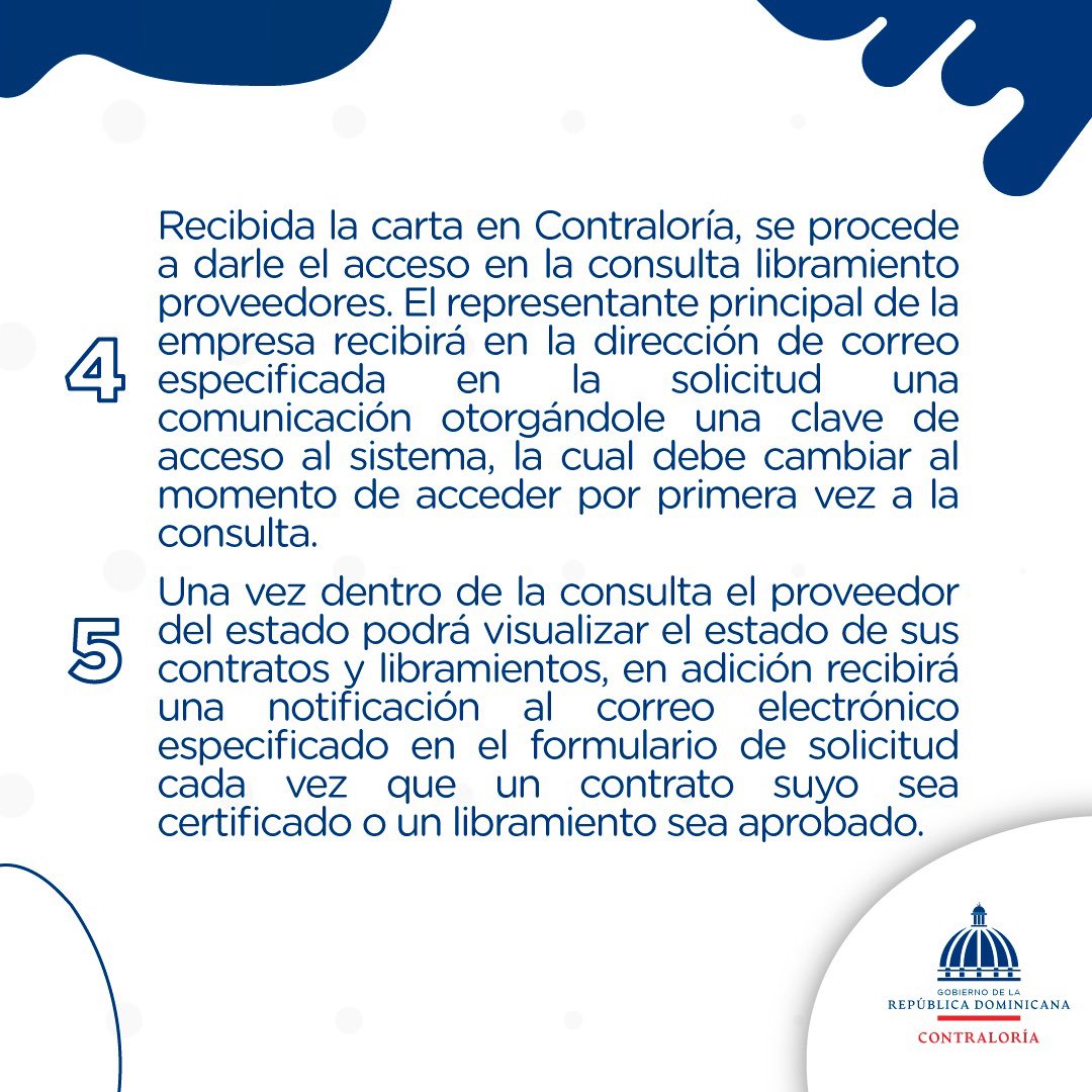 ContraloriaRD's tweet photo. Recuerda que la consulta le permite a todos los proveedores del Estado conocer el estatus de sus Certificaciones de Contratos, o de sus órdenes de pago.
#ContraloriaRD #CGR https://t.co/qo6olakXkR