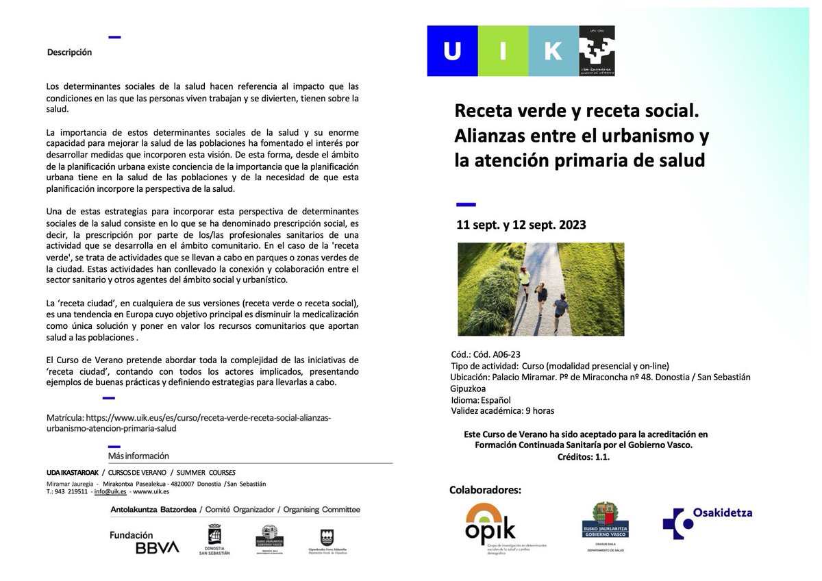 La salud empieza en nuestro entorno, por eso necesitamos alianzas entre el urbanismo y la atención primaria en salud. Éste es tu curso para conocer el potencial de la ciudad como herramienta de salud:
uik.eus/es/curso/recet… <a href="/uik_eus/">UIK</a>