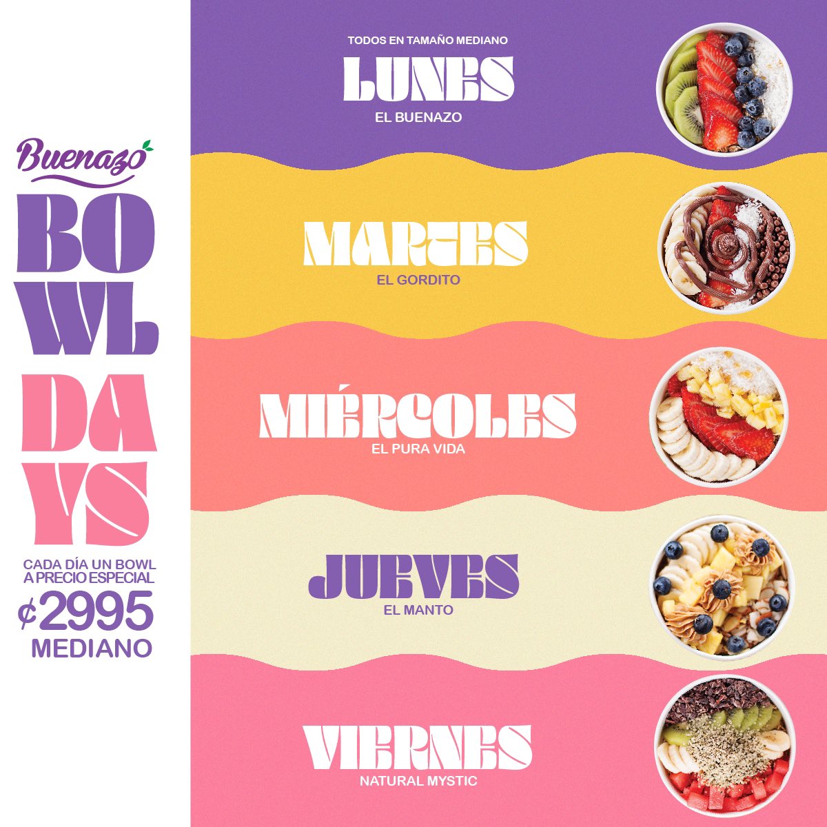 Ahora no sabrás cuál día de la semana es tú favorito 🫐🍍🍓🥥🍌