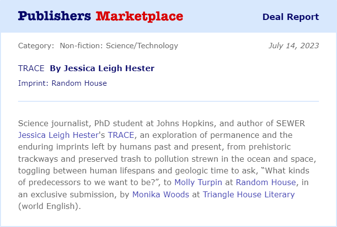 jessicahester's tweet photo. Some supremely wild news! Thrilled to put this project in @Molly_Turpin's  hands. Grateful to @booksijustread, to @trapmotives &amp; @ntabebe for nourishing the start of this writing, and to Carl Mehling for introducing me to trace fossils. Gobsmacked and ready to go! 😅🔍 https://t.co/9rvfW470R0