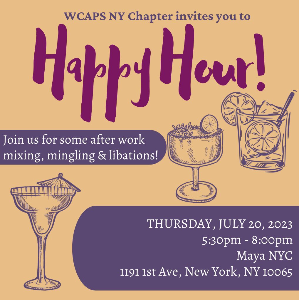 Happy Summer! ☀️🌡️💦 Escape the July heat and come join the NY Chapter for #HappyHour! 🍹🍸🍻
🗓 Thursday, July 20th
⏰ 5:30 - 8PM
📍 Maya NYC - 1191 1st Ave. 

Hope to see you there! 🎊
