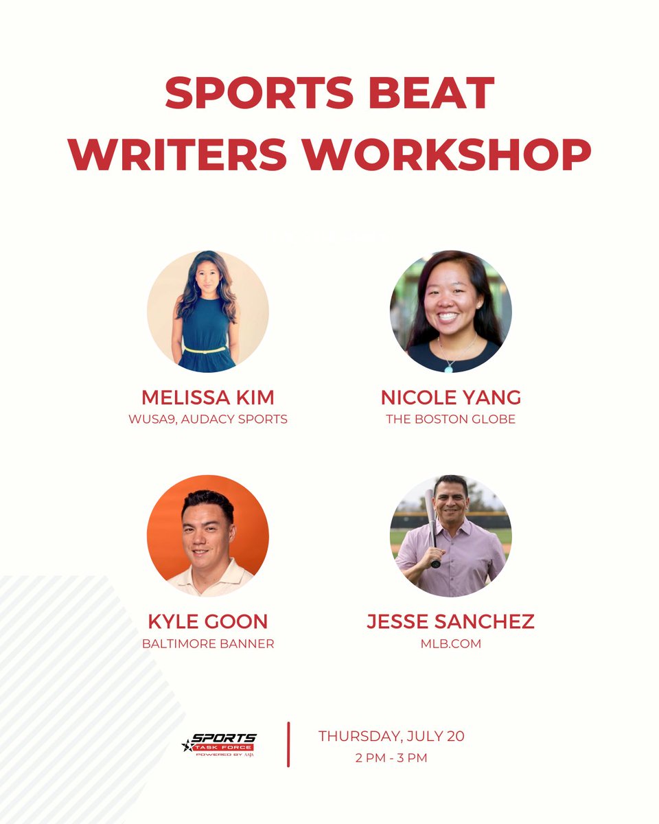 If youve ever wanted to cover a sports team, this #AAJA23 panel’s for u! @nicolecyang @kylegoon @JesseSanchezMLB w moderator @melissaykim will be sharing how to make it as a beat reporter, w topics ranging from establishing connex w team personnel to navigating competitive mkts!