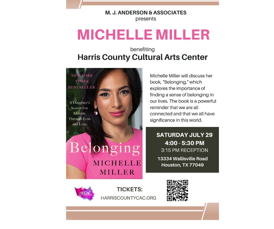TheAndersonCFTA's tweet photo. CBS's Michelle Miller Talks "BELONGING" w/ HCCAC 7/29! Tickets available! https://t.co/6vIAsgvJF6
#Belonging @CBSmiller #Houston https://t.co/Qm1ajArmoL