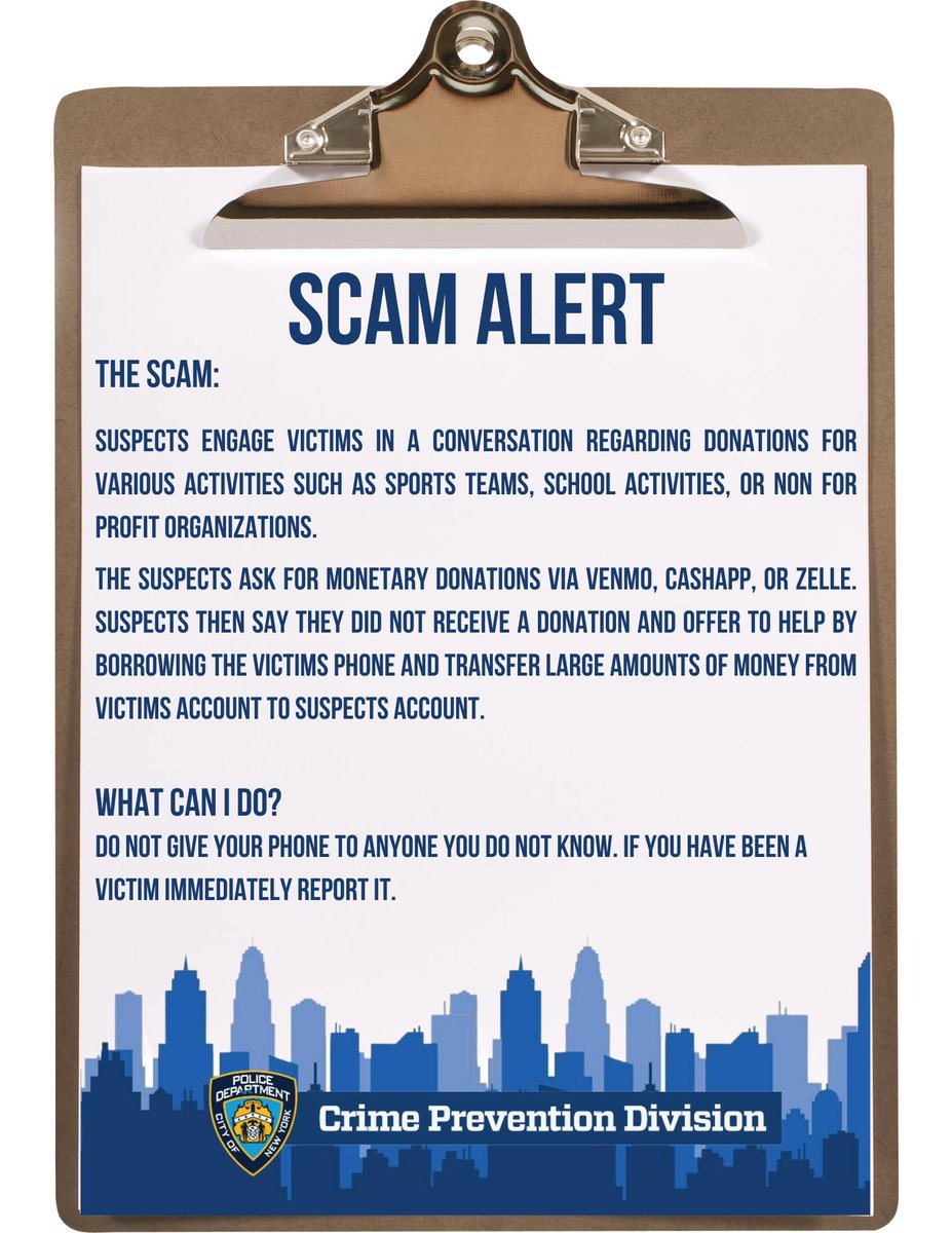If someone asks you to donate for various activities such as sports teams, school activities via Venmo, do not give your phone to anyone you do not know!

‼️ If you have been a victim immediately report it ‼️

Be Safe🚨 Stay alert!