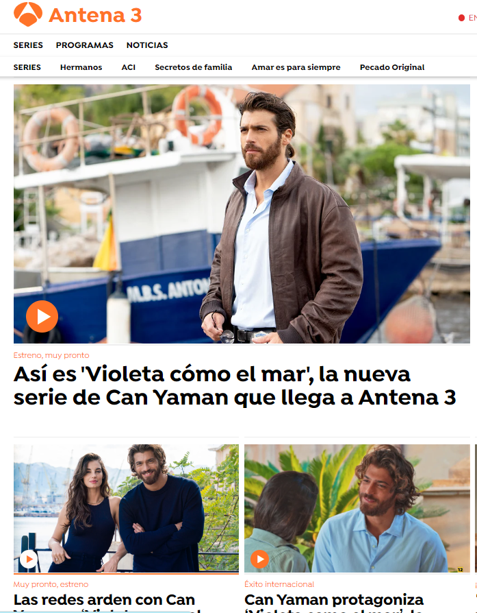 Acabo de ver que #VioletaComoElMar 💜🌊 ya tiene su rinconcito en la web de <a href="/antena3com/">Antena 3</a> 😊

#CanYaman #FrancescoDemir 

⬇️⬇️⬇️
antena3.com/series/violeta…