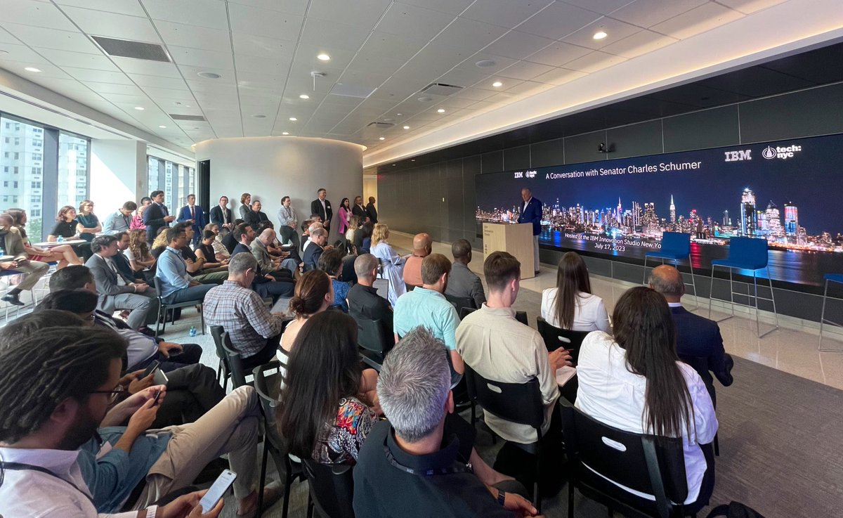 HAPPENING NOW: <a href="/SenSchumer/">Chuck Schumer</a> joins Tech:NYC, in partnership with <a href="/IBM/">IBM</a>, to addresses a group of New York tech leaders on his framework for the future of AI: