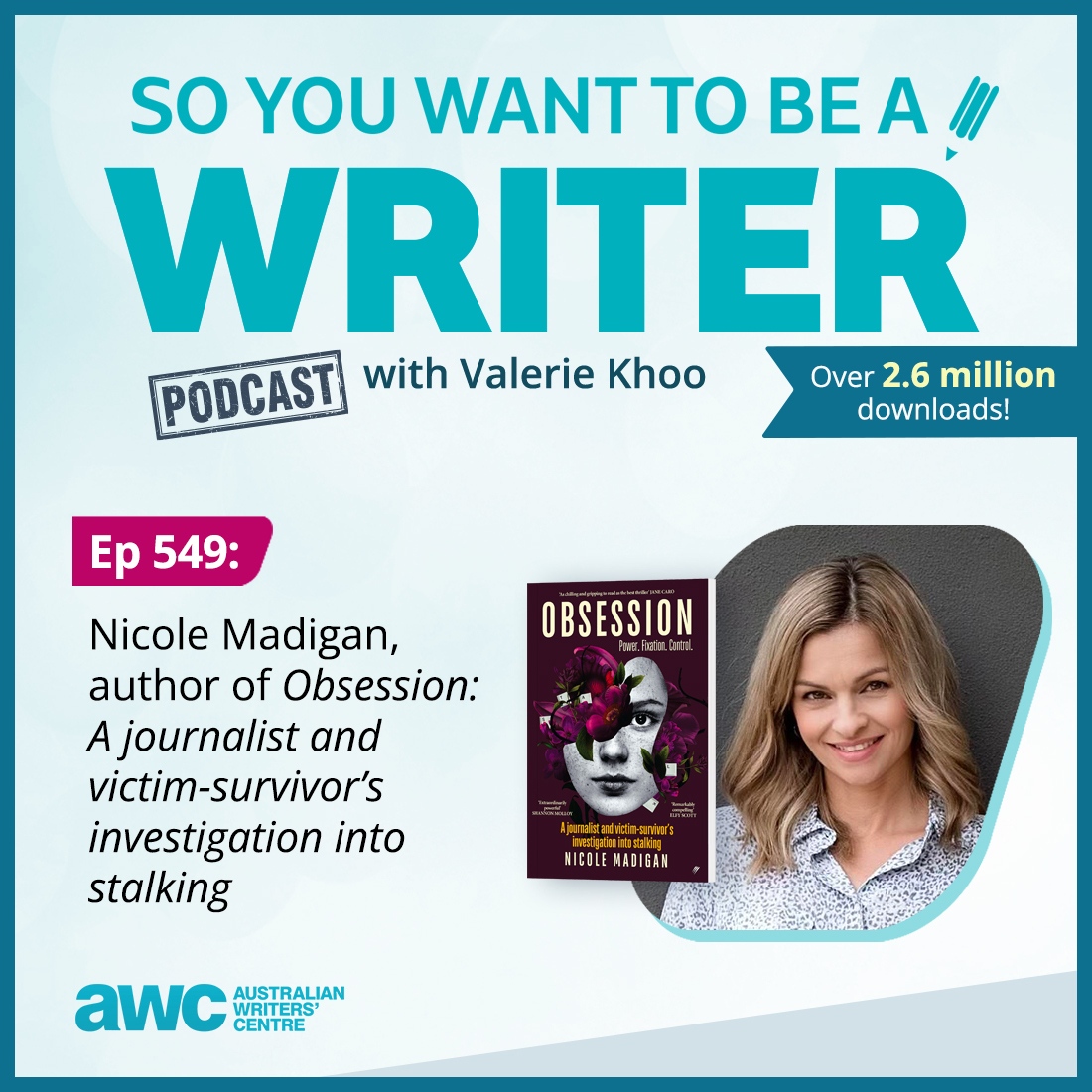 Meet Nicole Madigan (@bynicolemadigan), author of the memoir 'Obsession: A Journalist and Victim-survivor's Investigation Into Stalking' (@panterapress). Listen to episode 549 on your favourite podcast app, or here: writerscentre.com.au/blog/ep-549/