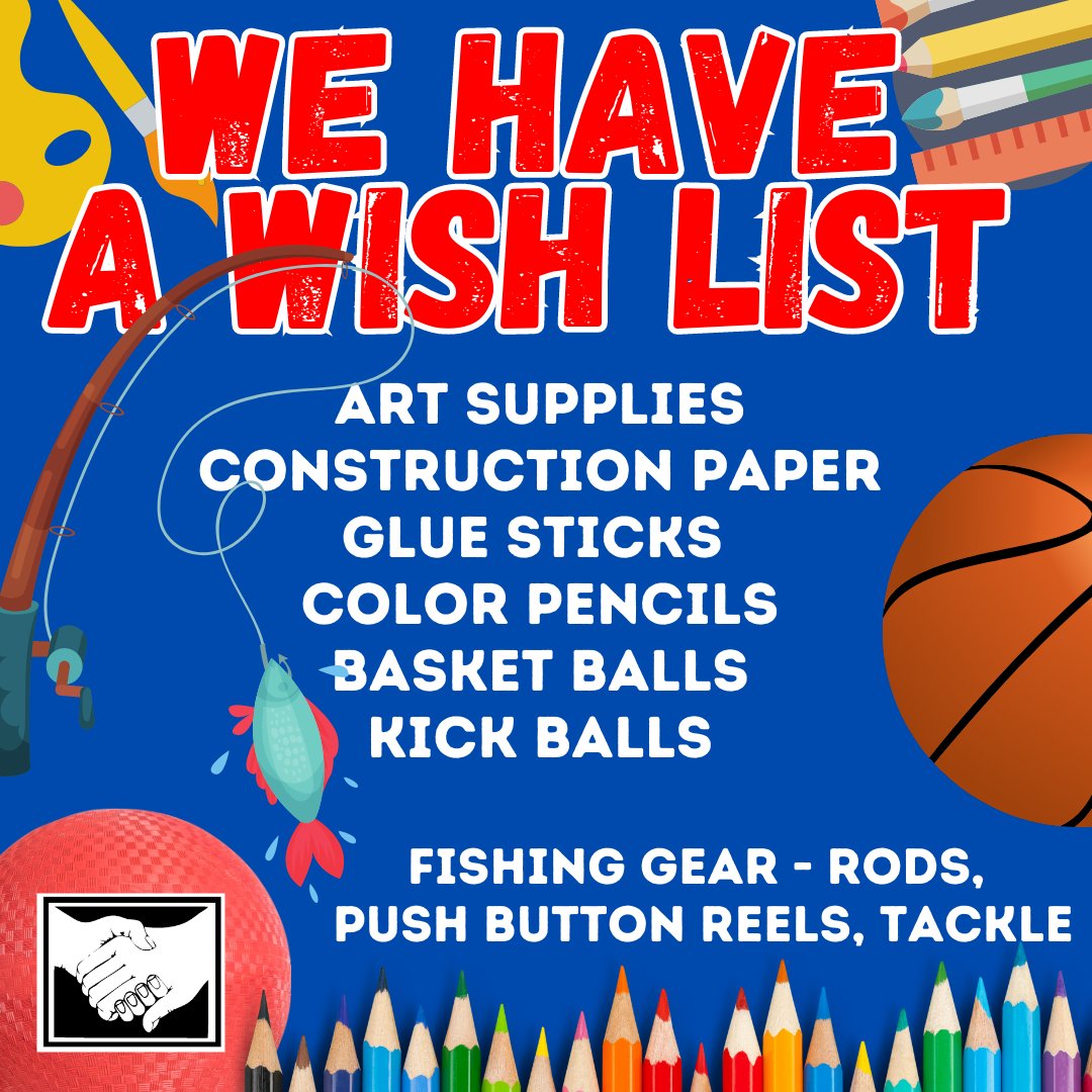 keytrainingctr's tweet image. The Key Training Center needs your help, and we have a wish list!
- Art supplies of all kinds, construction paper, glue sticks, color pencils
- Sports equipment: Basket balls, kick balls
- Fishing gear: rods, push button reels &amp;amp; tackle
For more information and drop locations ple