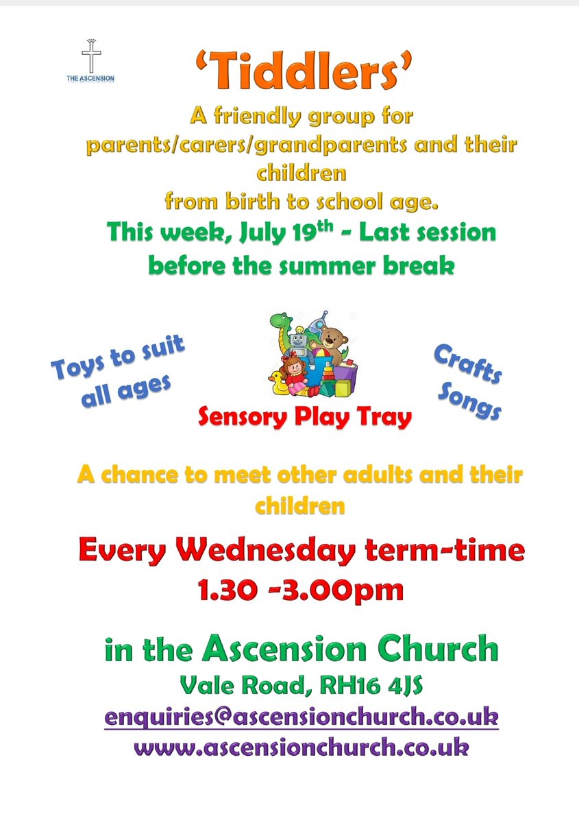 Join us on Wednesday for the last Tiddlers of this term - we'd love to see you and your little ones

#HaywardsHeath #preschool