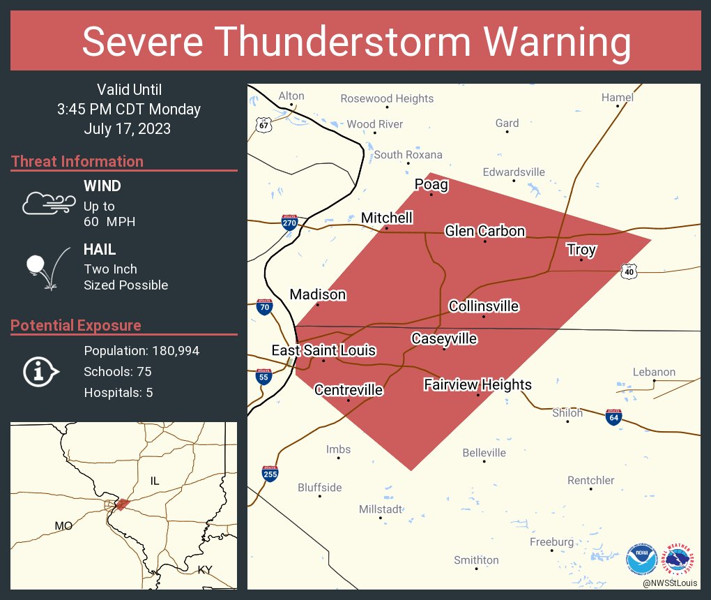 NWS St. Louis on Twitter "Severe Thunderstorm Warning including East