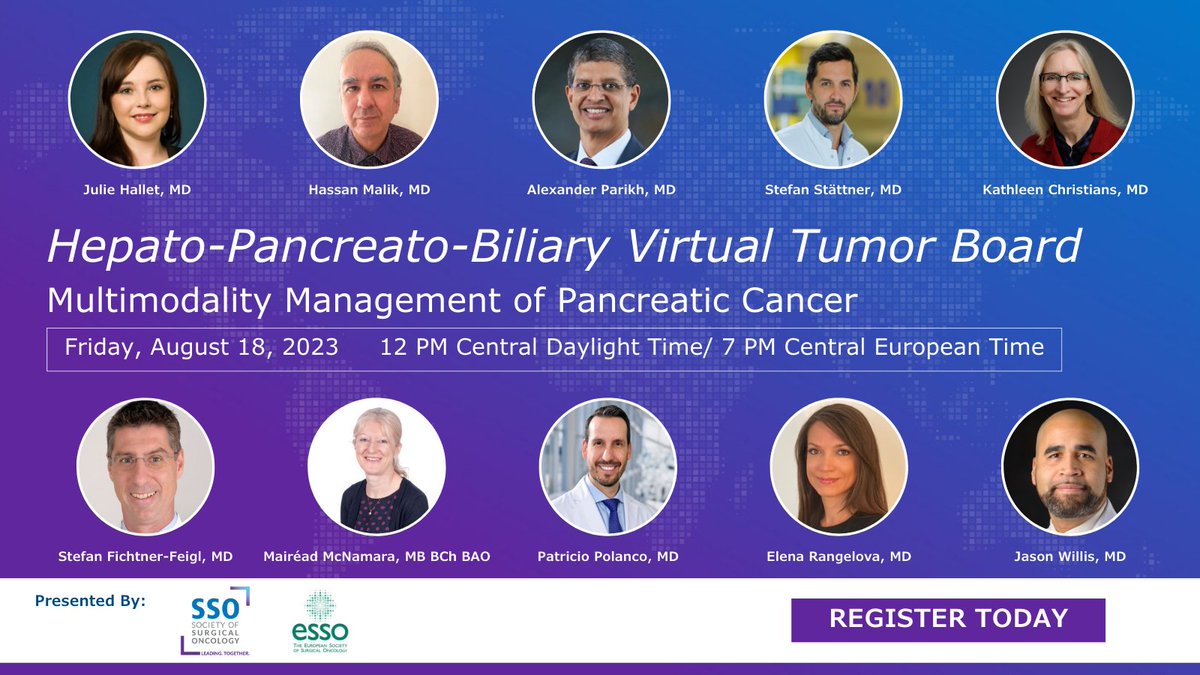 Society of Surgical Oncology (@socsurgonc) on Twitter photo Register today to join <a href="/ESSOnews/">European Society of Surgical Oncology (ESSO)</a> and SSO on August 18th for an in-depth case-based conversation on Multimodality Management of #PancreaticCancer.
Register at ow.ly/fNLZ50Peq54
<a href="/HalletJulie/">Julie Hallet</a> @AlexParikhMD <a href="/PatricioPolanc0/">Patricio Polanco</a> <a href="/e_rangelova/">Elena Rangelova</a> @DrJasonWillis Register today to join <a href="/ESSOnews/">European Society of Surgical Oncology (ESSO)</a> and SSO on August 18th for an in-depth case-based conversation on Multimodality Management of #PancreaticCancer.
Register at ow.ly/fNLZ50Peq54
<a href="/HalletJulie/">Julie Hallet</a> @AlexParikhMD <a href="/PatricioPolanc0/">Patricio Polanco</a> <a href="/e_rangelova/">Elena Rangelova</a> @DrJasonWillis
