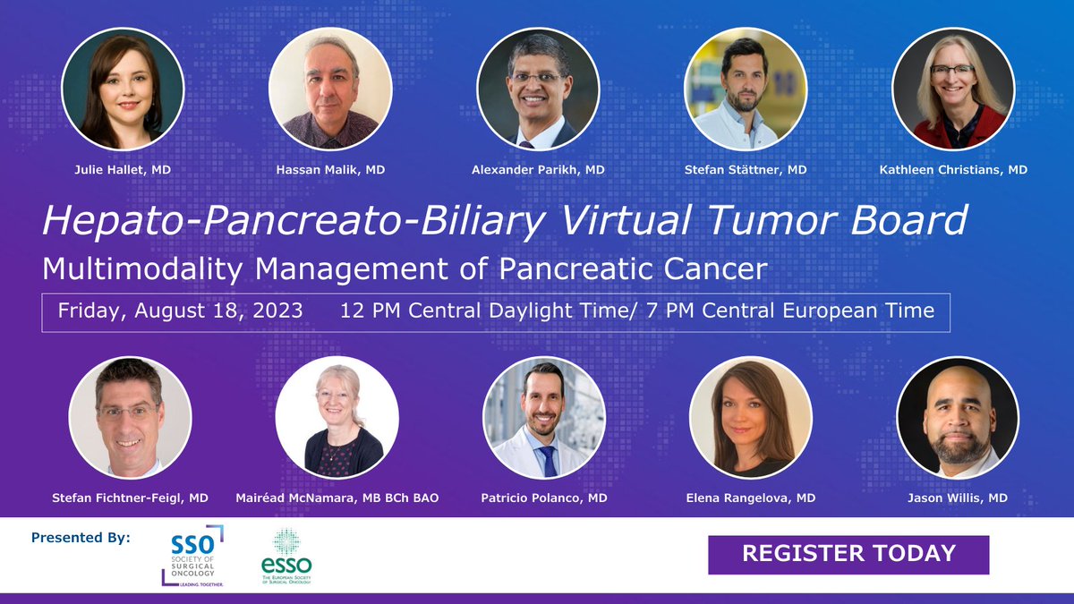 Register today to join @ESSOnews and SSO on August 18th for an in-depth case-based conversation on Multimodality Management of #PancreaticCancer. Register at ow.ly/fNLZ50Peq54 @HalletJulie @AlexParikhMD @PatricioPolanc0 @e_rangelova @DrJasonWillis