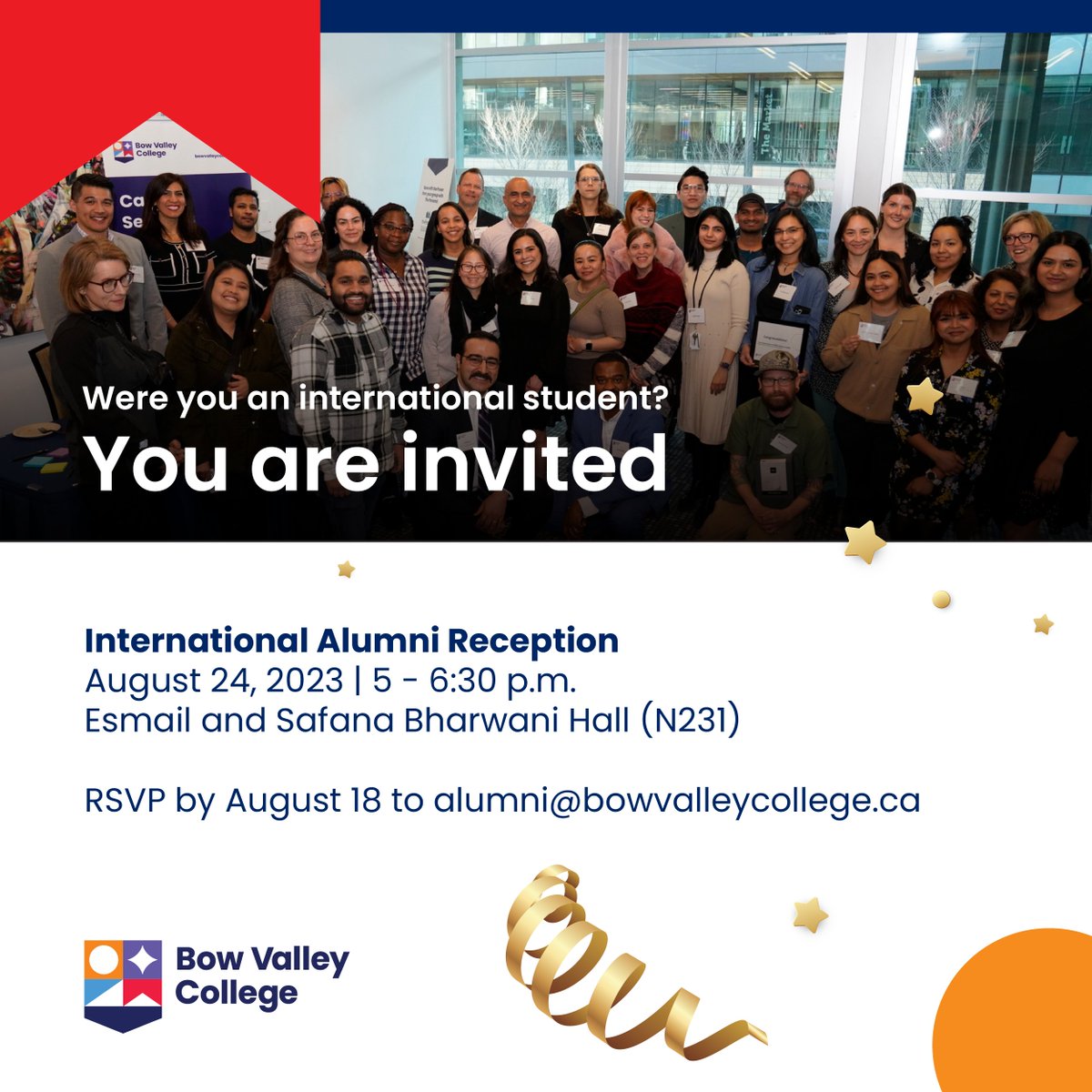 BVC_Alumni's tweet photo. Did you graduate as an international student? Come join us for our International Alumni Reception as we gather for an evening of networking and celebration. Email alumni@bowvalleycollege.ca before August 18 to RSVP. #BVCAlumni https://t.co/ocimZb6XxZ