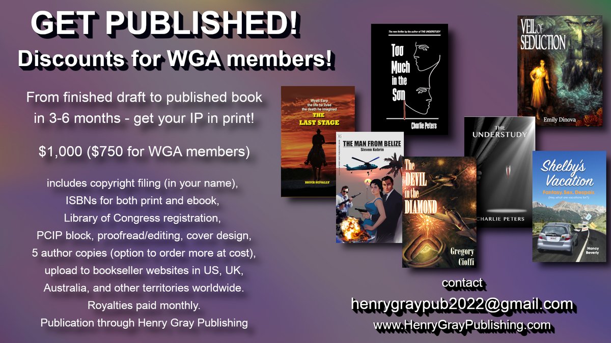 HenryGrayBooks's tweet photo. Got that bottom-drawer novel you've always wanted to publish? Send me a private message. In the past year, my company - Henry Gray Publishing - has published 14 books. We're full service - from publication through social media marketing. #bookpublishing #novelwriting #proofreader https://t.co/LoAayRdXJw