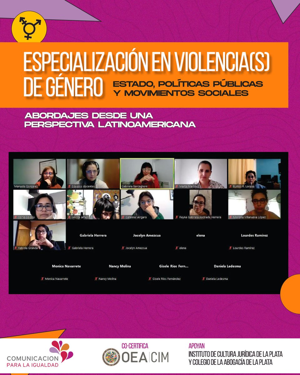 📽️ El jueves 13/07, fue la 1era videoconferencia de la Materia 📗"Conceptos para el estudio de las Violencias de Género" dictada por <a href="/BarcaGM/">Barcaglioni Gabriela</a> y Manuela González. Tuvimos el placer de recibir a Marta Martínez, Especialista en Género y Democracia de <a href="/CIMOEA/">Comisión Interamericana de Mujeres (CIM)</a>. ¡Gracias Marta! 💜