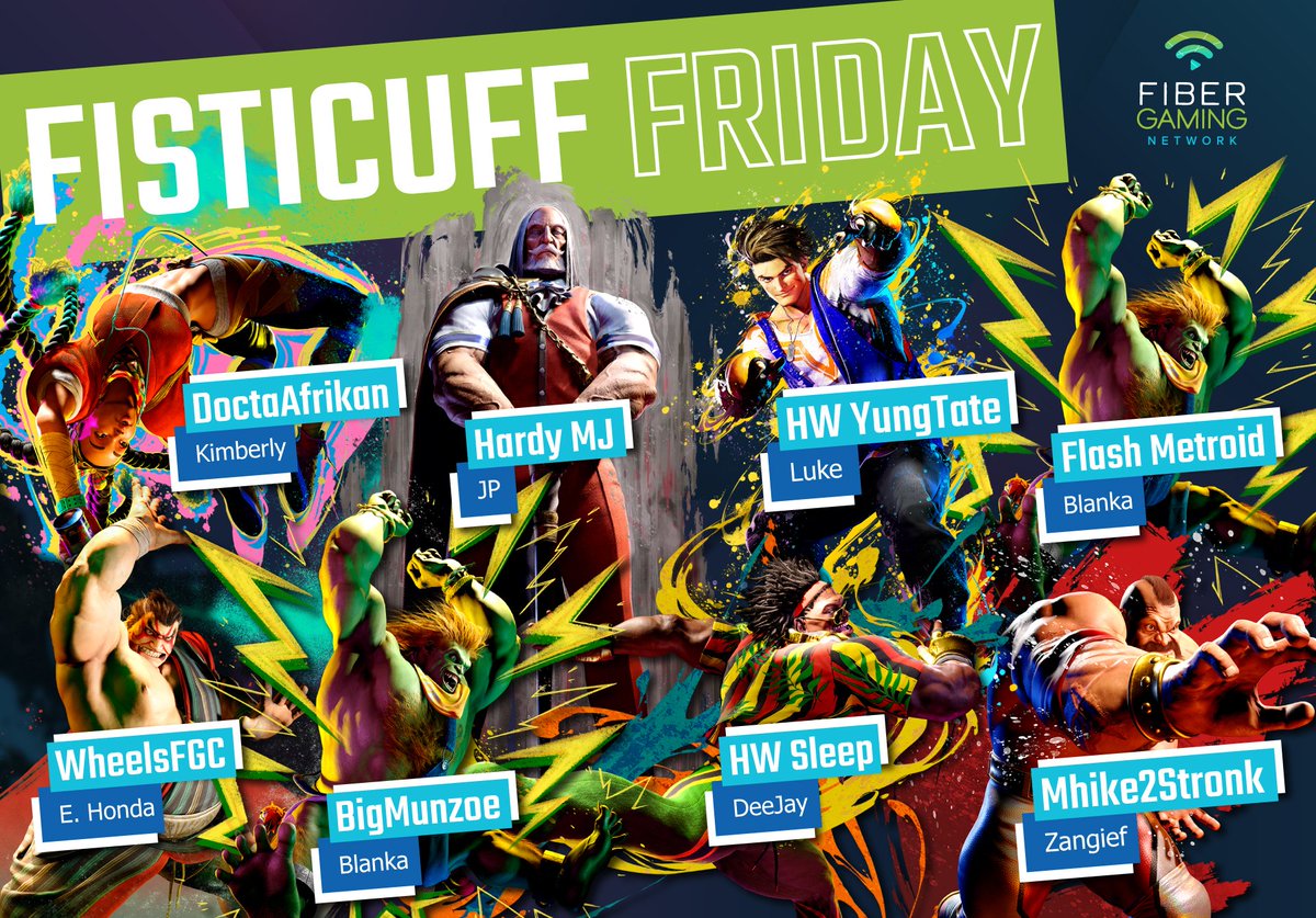 Fisticuff Friday ready to rock July 21st at 6pm est! Watch these 8 competitors battle it out in a Round Robin Casted my myself and <a href="/Flambeezy/">Flambo @Fusion+</a>!

Free play open lobby afterwards on <a href="/_fibergaming/">Fiber Gaming Network</a> twitch!