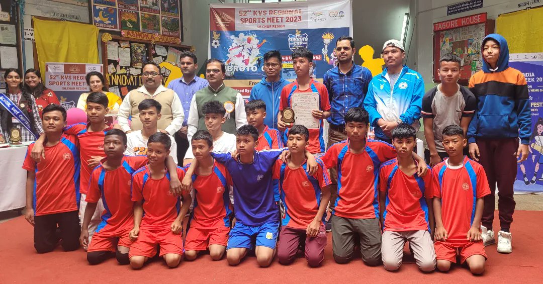 amodanand23's tweet photo. #Veledictory Ceremony of #KVS Silchar Region 62nd #Subroto Cup Football Tournament (U-14 & U-17 Boys & Girls) 2023 in the august presence of Honorable Chief Guest of the occasion Prof. P.K.Shukla,Vice Chancellor North Eastern Hill University,Shillong. https://t.co/vncGdgz1WO