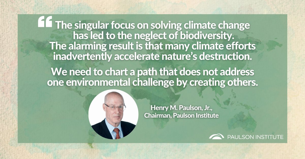 In his latest op-ed for @FinancialTimes, Hank Paulson writes about the impact of climate change solutions on accelerating biodiversity loss and the imperative to address both crises effectively and concurrently: ft.com/content/755d79…