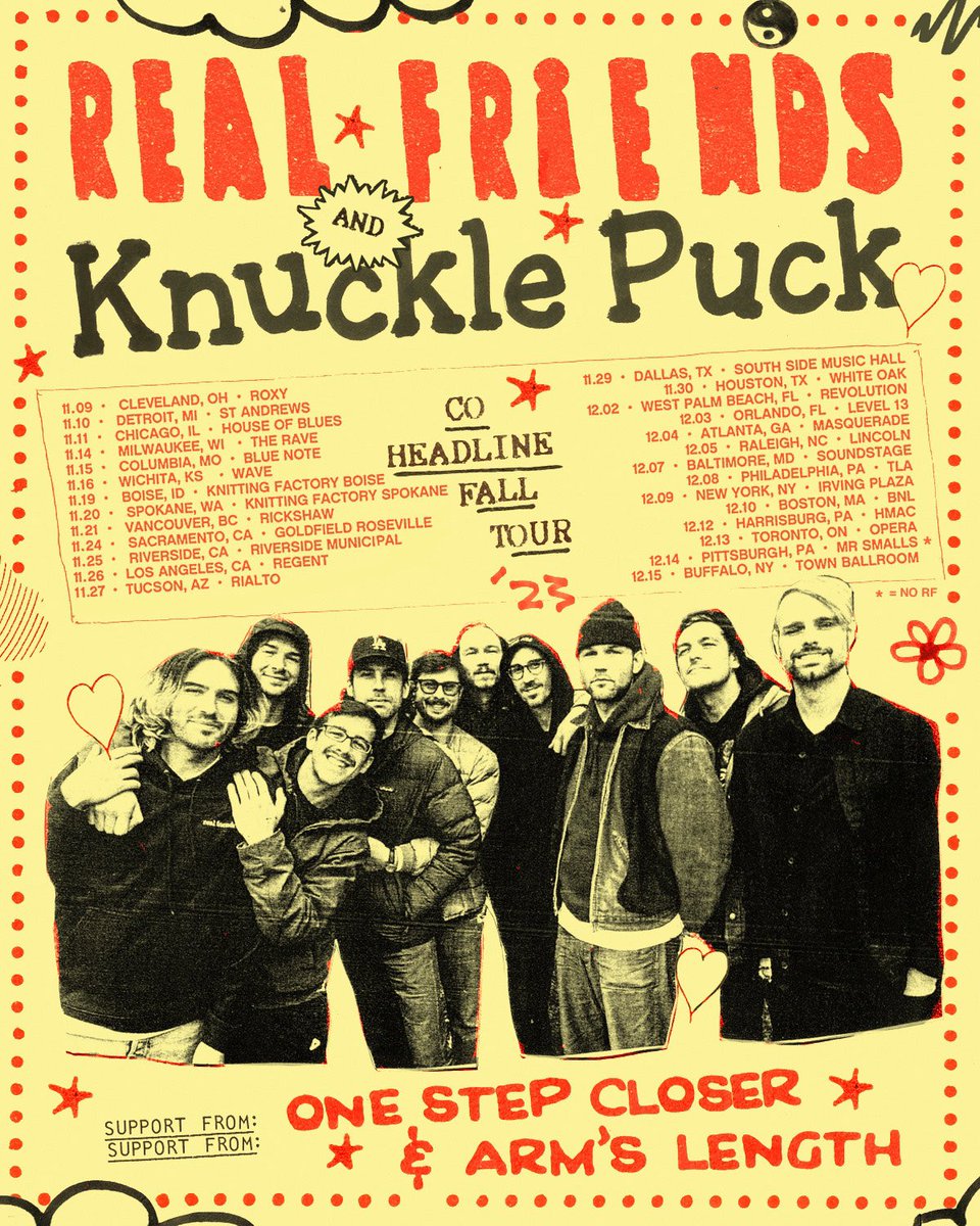 realfriendsband's tweet photo. ✨I think Real Friends and Knuckle Puck are gonna take over the USA, again. Where are we seeing you?✨
••
tickets on sale Friday https://t.co/kBrLs2Yq3x