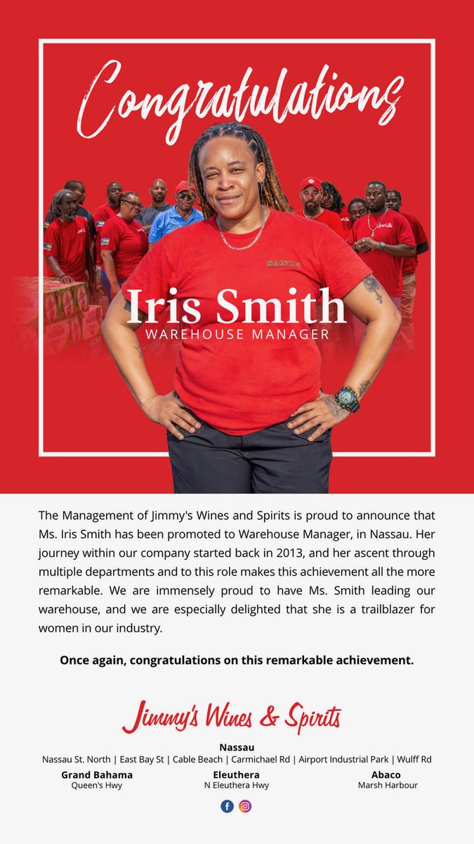 We were pleased to design this for our client @jimmys 
Congrats to Ms. Smith, we love to see women progressing in their employment. 
At Barefoot Marketing, we can help you create an eye-catching ad. Call 827-4578.