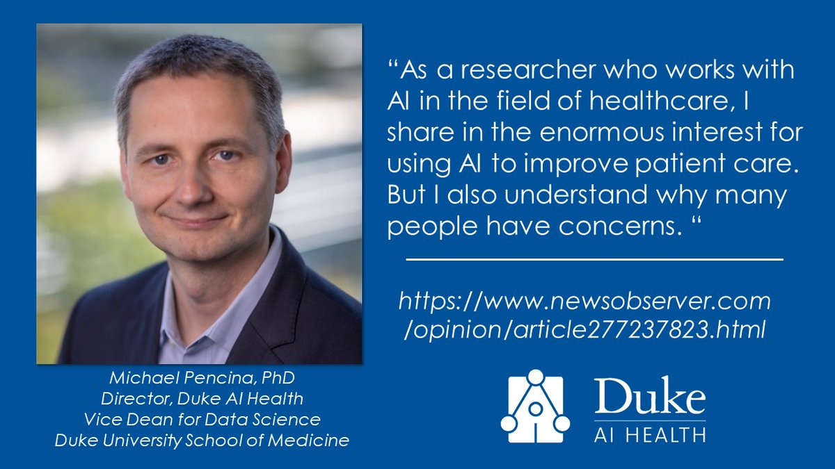 New News &amp; Observer op-ed from Duke AI Health Director Michael Pencina asks, “What guardrails do we need to ensure that AI tools are trustworthy, equitable, and work for human benefit?” newsobserver.com/opinion/articl…