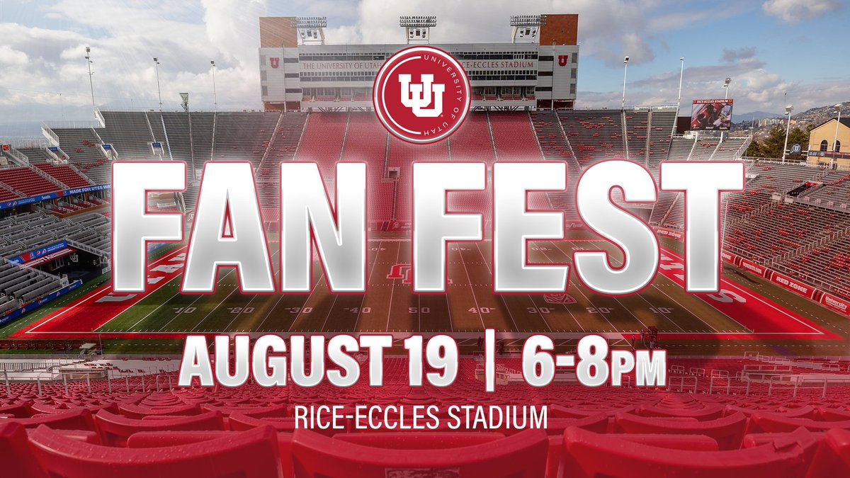 The annual Utah Athletics FAN FEST returns to Rice-Eccles Stadium on Saturday, Aug. 19, from 6-8 p.m. 🙌 The free event kicks off the 2023-24 competition year and features activities and interaction with student-athletes and coaches! More: bit.ly/43JPQYp #GoUtes