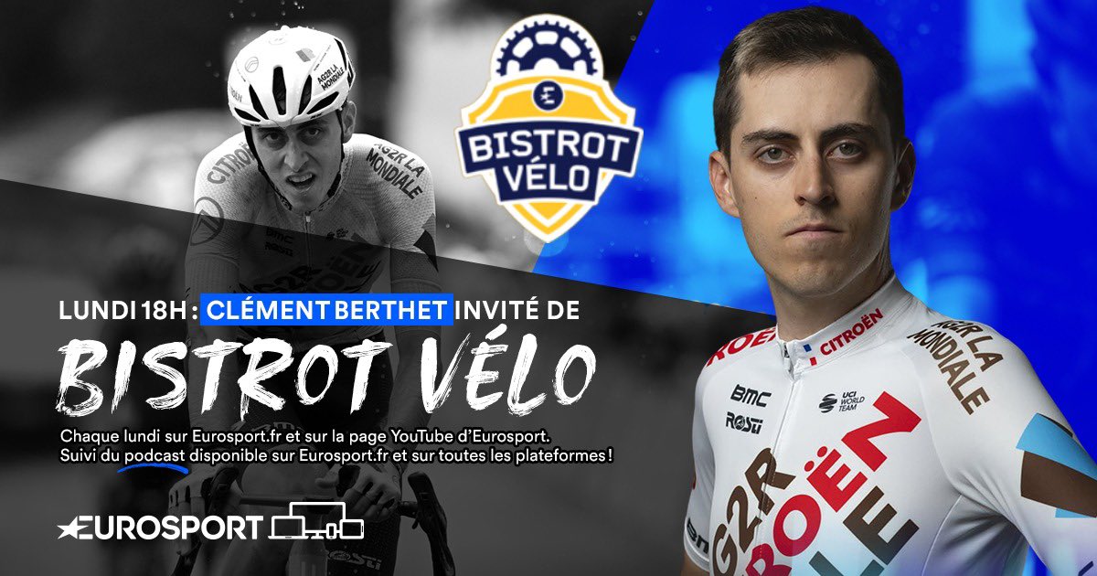 Retrouvez dans quelques minutes @clem_berthet en direct dans Bistrot Vélo sur @Eurosport_FR 🎬 Join @clem_berthet live in Bistrot Vélo on @Eurosport_FR in a few minutes 🎬 #AG2RCITROËNTEAM #RoulonsAutrement #RideDifferently