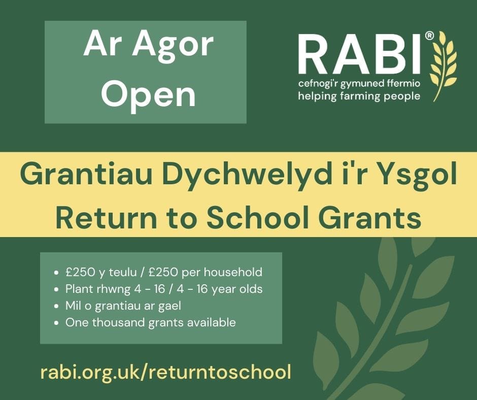 Mae’r ail ffenestr ymgeisio ar agor!! Ewch i: rabi.org.uk/returntoschool
The second application window is open!! Follow the above link!! #cefnogiffermwyr #helpingfarmingpeople