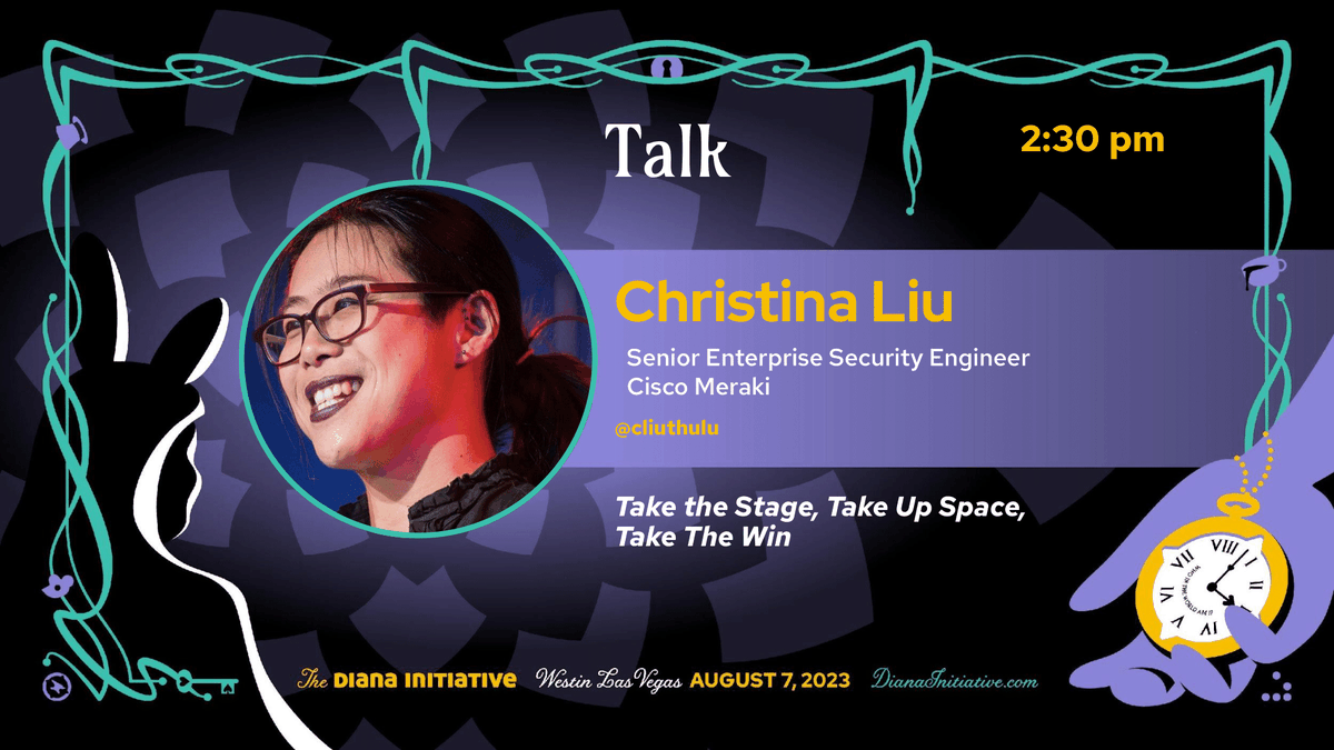 DianaInitiative's tweet photo. Aug 7 at 1430 in track Track 3 Take the Stage, Take Up Space, Take The Win presented by Christina Liu @cliuthulu https://t.co/1AI4HkRo7Z #TDI2023 #LeadTheChange https://t.co/beqLxabAJV
