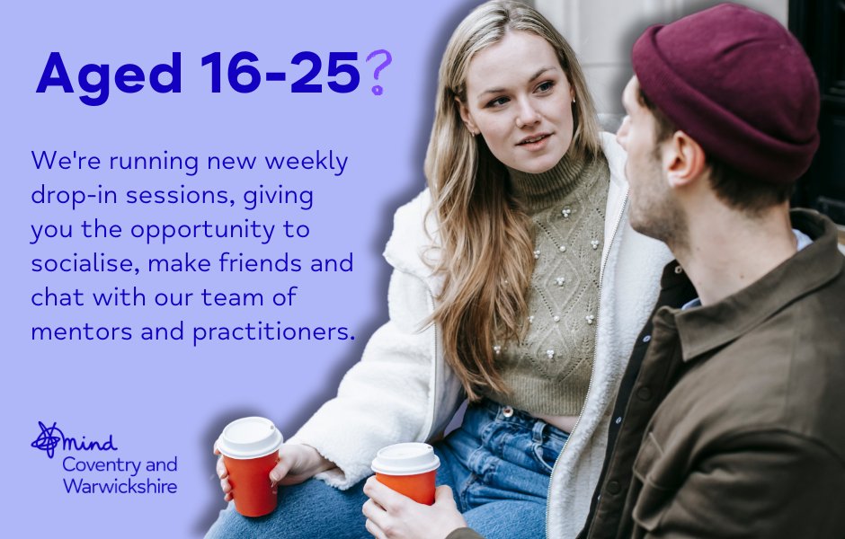 Our new drop-in sessions are designed to give 16-25 year olds a safe space to socialise, take part in activities and talk to mentors and practitioners about mental health. bit.ly/3puYs2N 
📍Coopers Lodge, 61 St Nicholas St, Coventry CV1 4BN
⏰ Every Wednesday, 5pm-7pm