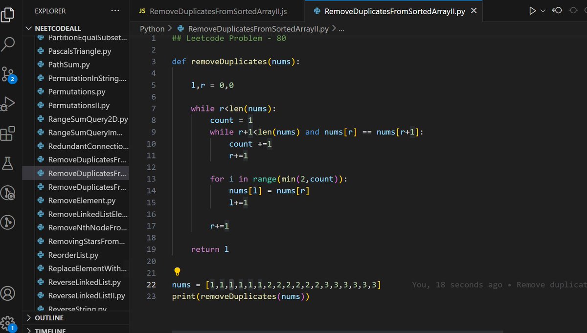 nithinchandranp's tweet photo. Daily Update Tweet: 
Day 190 of #100daysofcode @LearnWeb3DAO
1. Solved the problem Remove duplicates from sorted array II(No. 80) Leetcode
https://t.co/VjNGkogaK4 https://t.co/eYX814CjNJ