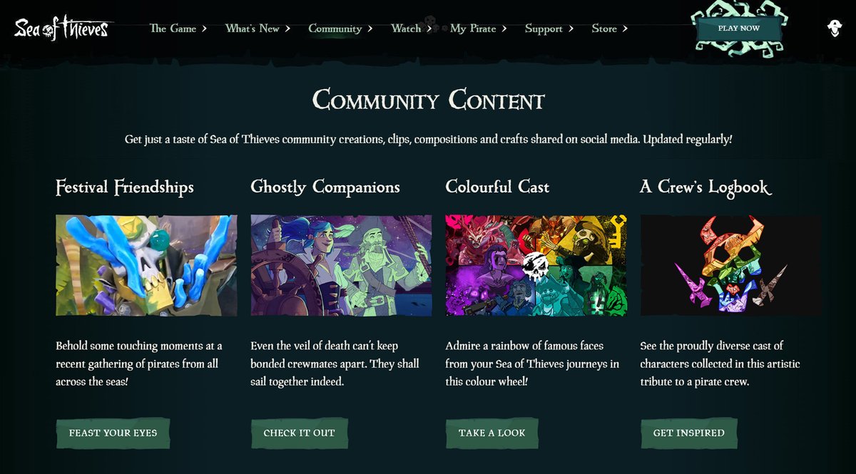 Our latest Community Hub update is here, celebrating a #SoTFest tribute, paired pirate portraits, colour wheel wonders and creative comic art. Set your sights on these community efforts here: seaofthieves.com/community-hub Tag your own antics with #BeMorePirate for a chance to appear!