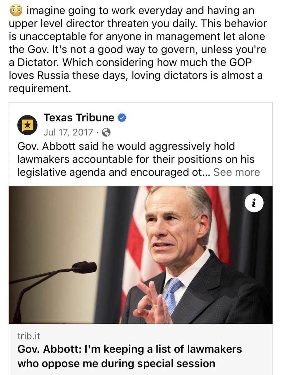 MomsAGAbbott's tweet photo. This is from 2017!!!!!!!

Since the. Abbott has grown the power of the Governor.  And we are pretty sure his enemies list is long.  We are practically in full on dictatorship in Texas and it often feels like the rest of the country isn’t paying attention. https://t.co/BFTrK1sSjw