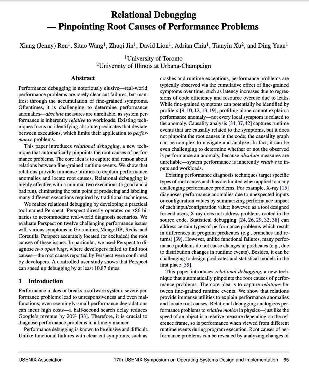 Tianyin Xu (@tianyin_xu) on Twitter photo Relational Debugging is a new technique for debugging elusive performance problems by reasoning about relations between runtime events. Jenny <a href="/xiang_jenny_ren/">Xiang (Jenny) Ren</a> builds a relational debugger which diagnosed some of the hardest performance issues like Go-909 and MongoDB-57221. Relational Debugging is a new technique for debugging elusive performance problems by reasoning about relations between runtime events. Jenny <a href="/xiang_jenny_ren/">Xiang (Jenny) Ren</a> builds a relational debugger which diagnosed some of the hardest performance issues like Go-909 and MongoDB-57221.