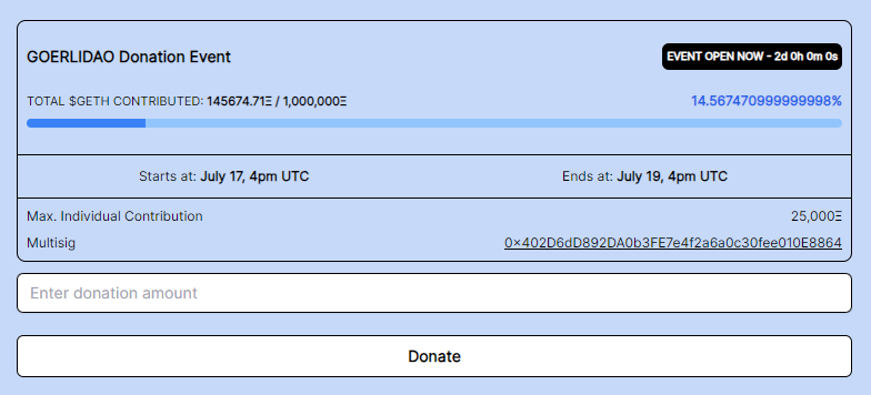 GoerliDAO's tweet photo. 145K GETH already donated! https://t.co/N3cJVtqKOn