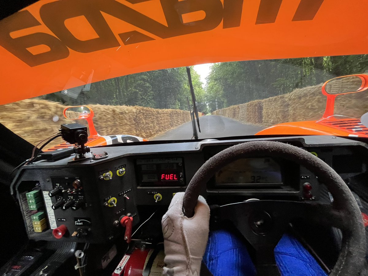 karunchandhok's tweet photo. Cockpit views from the 4 amazing cars I drove at @fosgoodwood… 

Le Mans winning cars :  Porsche 917k from 1970 &amp; Mazda 787b from 1991

Colin McRae’s Subaru Impreza from 1996 and CanAM Mclaren M6B from 1968 https://t.co/Euf25LD2ow