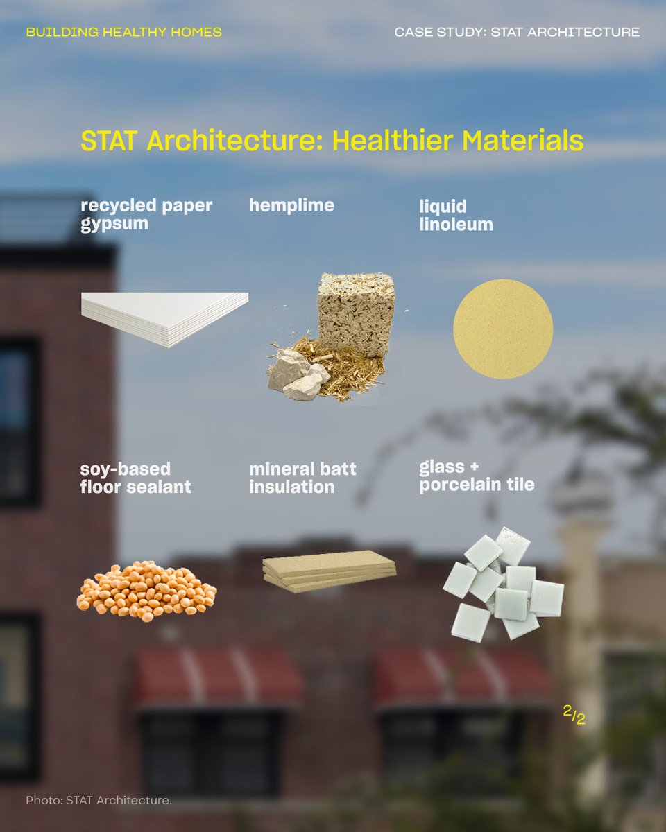 #mineralpaints, #mineralwool #battinsulation, #naturalstone, #clay, #formaldehydefree #plywood, recycled paper gypsum, #hemplime, liquid linoleum, soy-based sealant, #glasstile and #porcelaintile...healthier materials by STAT Architecture. Read more: 

l8r.it/LIi9