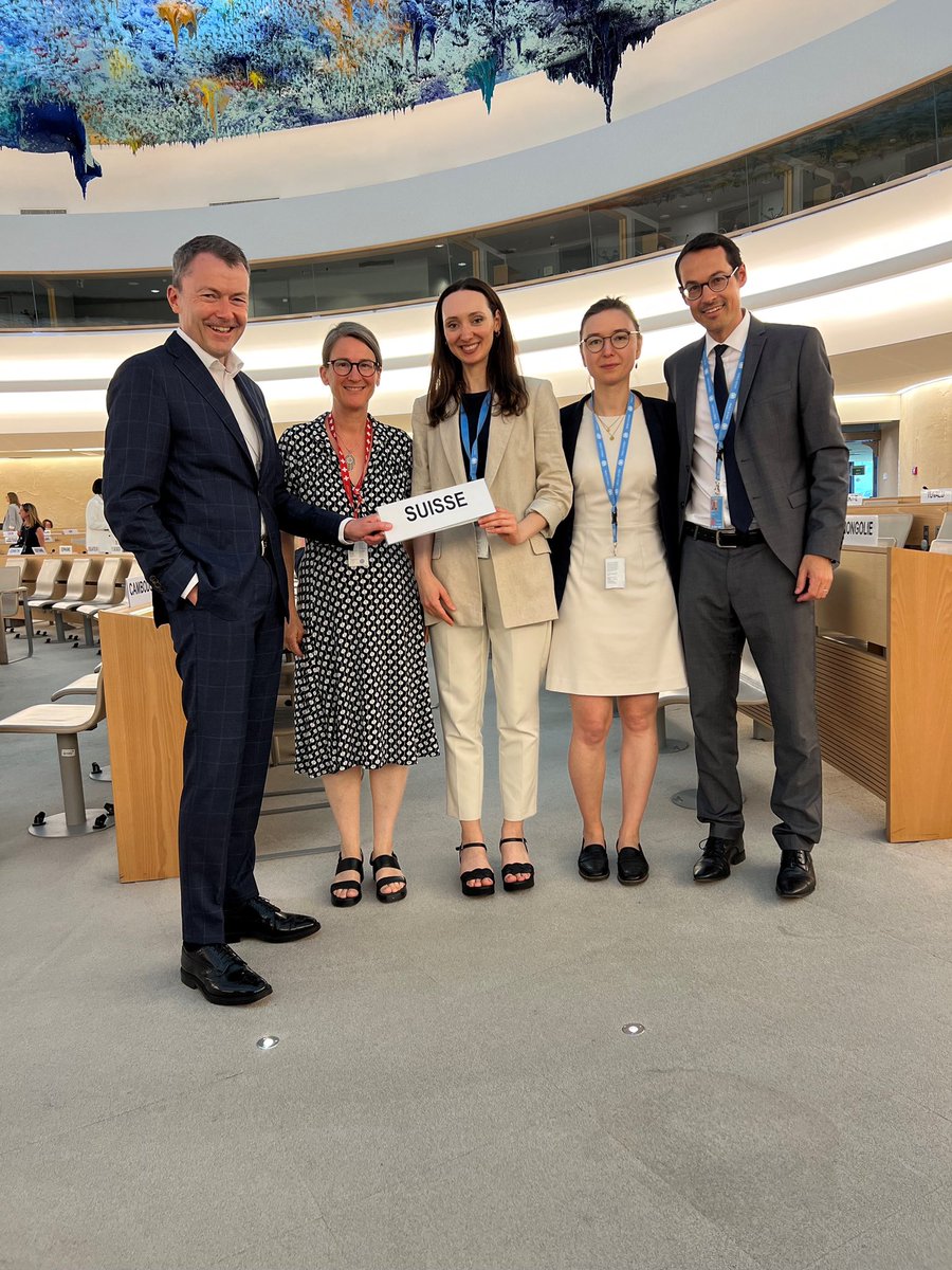 🇨🇭 delegation at end of #HRC53. We welcome renewal of the mandate of the WG on Business & #HumanRights; recognition of forced marriage as a severe human rights violation & a form of gender-based violence.🇨🇭 for promotion & protection of all HR and fundamental freedoms for all.