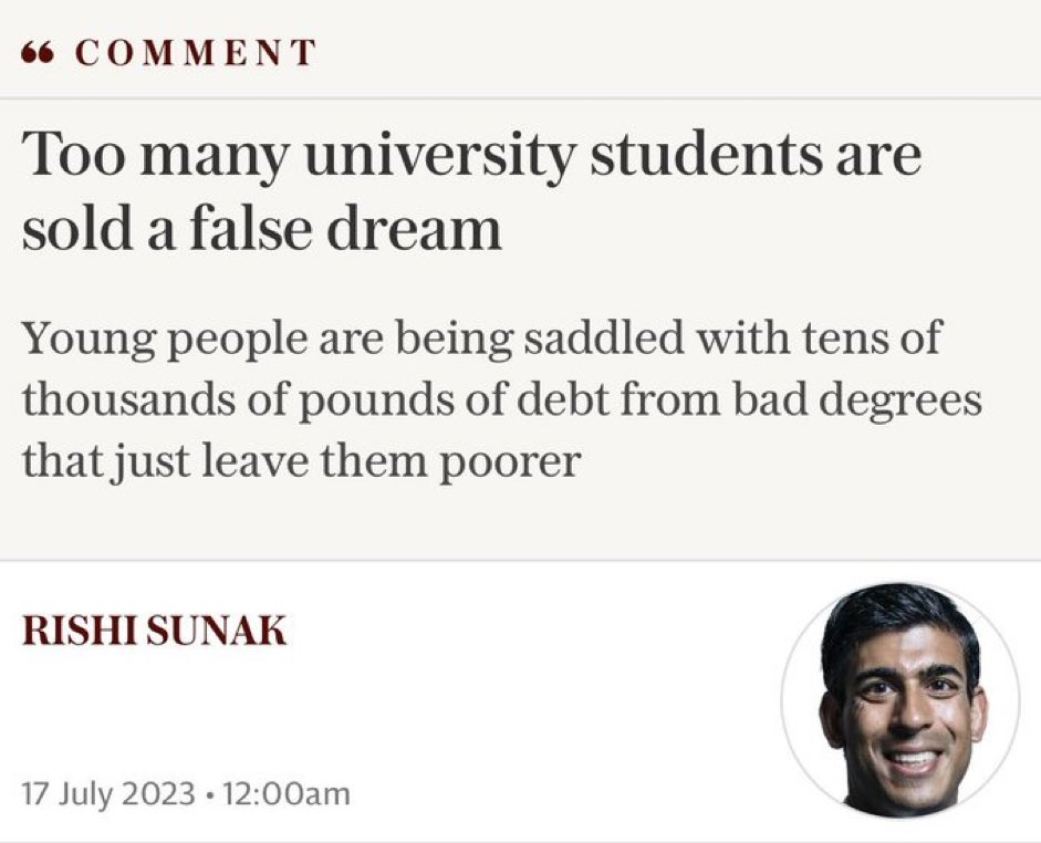 This is a new low from Sunak for me. It’s like he thinks everyone who doesn’t go into the financial sector is some sort irredeemable loser. The messaging from him is so terrible on this, it actually makes me sad.