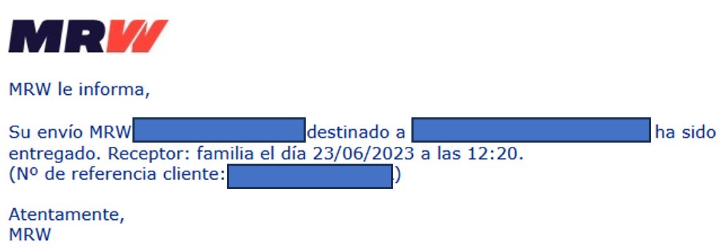 Consulta <a href="/AEPD_es/">Agencia Española de Protección de Datos</a>: El 23/06/2023 MRW me envió este mensaje. Falso. No había nadie en mi casa. Quiero que <a href="/MRW_clientes/">MRW Clientes España</a> me de los datos de la empresa remitente para contactar. Ningún dato personal. Me dicen que es ilegal. ¿Es cierto?