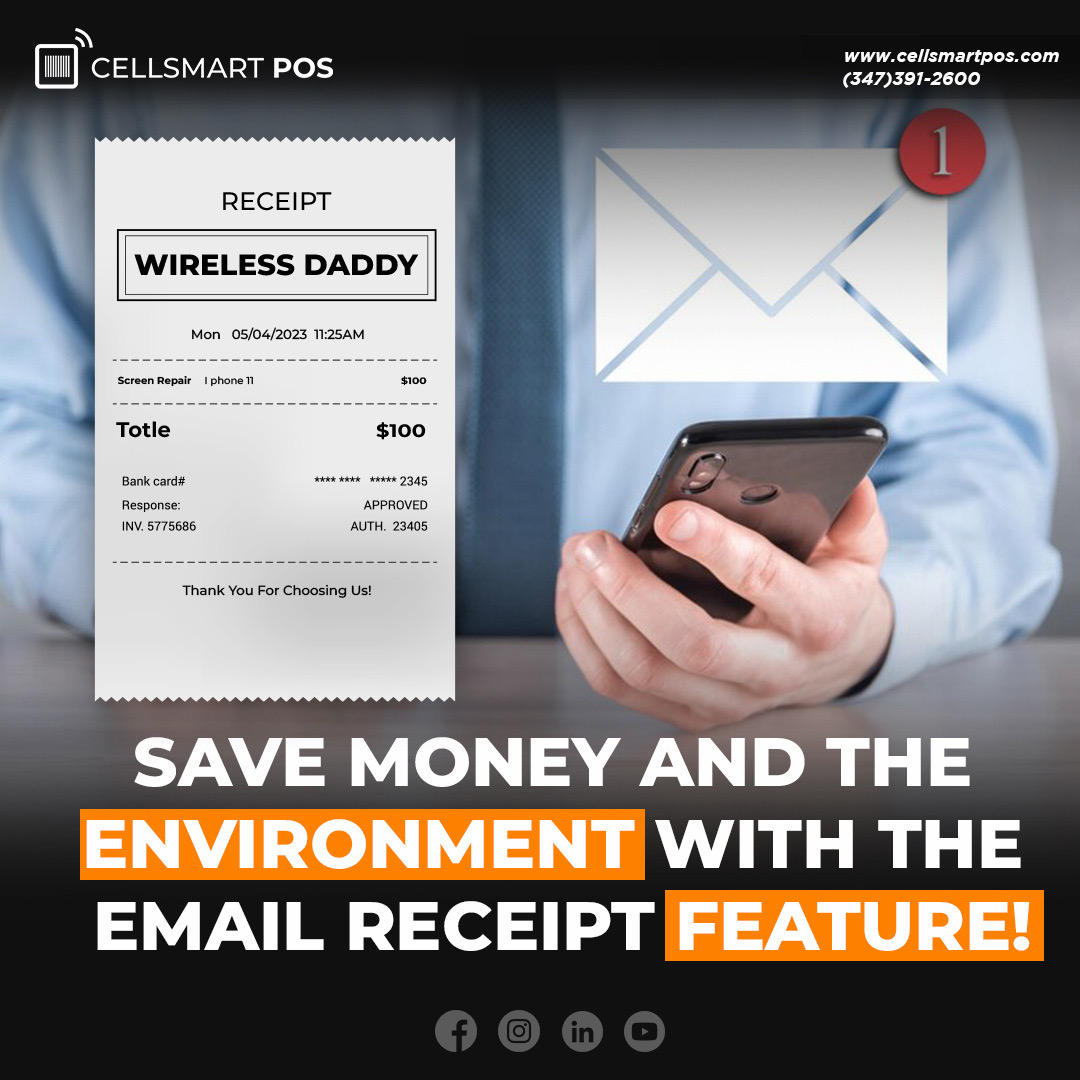 CellSmartPOS's tweet image. Save Money and the Environment with the Email Receipt Feature!

CellSmart POS lets you email receipts to your customers instead of printing.

For more  info, please call us now at tel:3473912600, or visit our website: cellsmartpos.com

#SmallBusiness #CellSmartPOS #POS