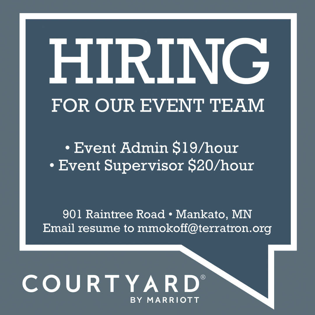 MNPRock's tweet photo. The newly renovated Courtyard by Marriott Hotel &amp; Event Center located in Southern MN. is now hiring! Apply online @ https://t.co/wbt3hRmHfJ or send resume to mmokoff@terratron.org #marriottcareers #weddingvenue #eventvenue #mavjobs #southernmn #courtyardhotels #courtyardmarriott https://t.co/0O1CTZRhYB