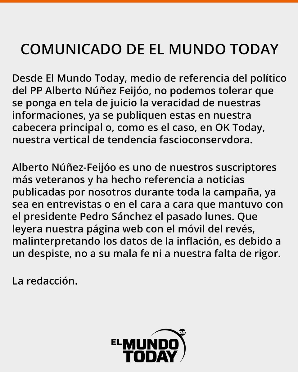 Sí, fuimos nosotros. 

Reconocemos que el "teletipo" al que ha hecho referencia Alberto Núñez Feijóo esta mañana en Televisón Española, donde se ha puesto en duda la existencia de tal publicación, es nuestro.

Esta es la URL de dicha información, publicada el pasado 10 de julio: