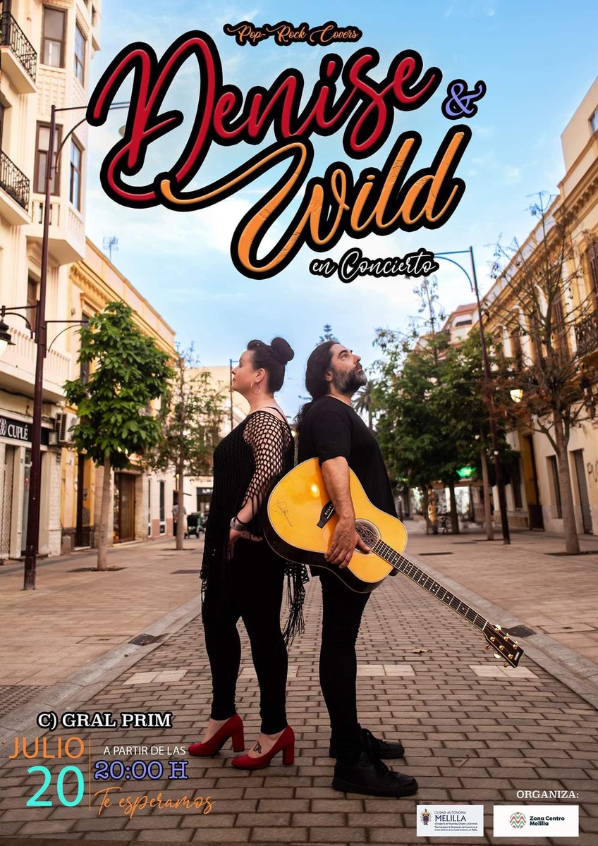 ondaceromelilla's tweet photo. La Asociación Zona Centro @asociacionZCml invita a los melillenses al concierto de Denise &amp; Wild este jueves a partir de las 20.00 horas en la calle General Prim. https://t.co/xqMHfVsMDF