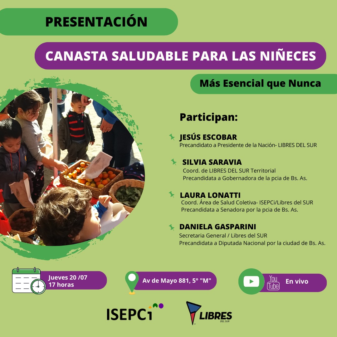 IsepciNacional's tweet photo. PRESENTACIÓN DE LA CANASTA SALUDABLE PARA LAS NIÑECES⚕️

🗓️Este jueves 20/07 se llevará a cabo en ISEPCi la presentación de un nuevo indicador, por el cual, periódicamente, se dará a conocer cuánto sale en los barrios populares alimentar de forma saludable a NNyA según su edad. https://t.co/RuBMrIC9Wg