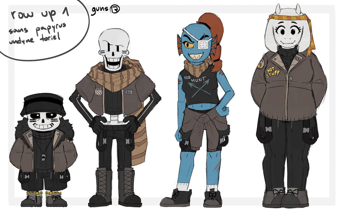 notviceguns's tweet image. row up 1/3 of the #underhunt cast, first up the main 4 classes leaders #undertaleAU