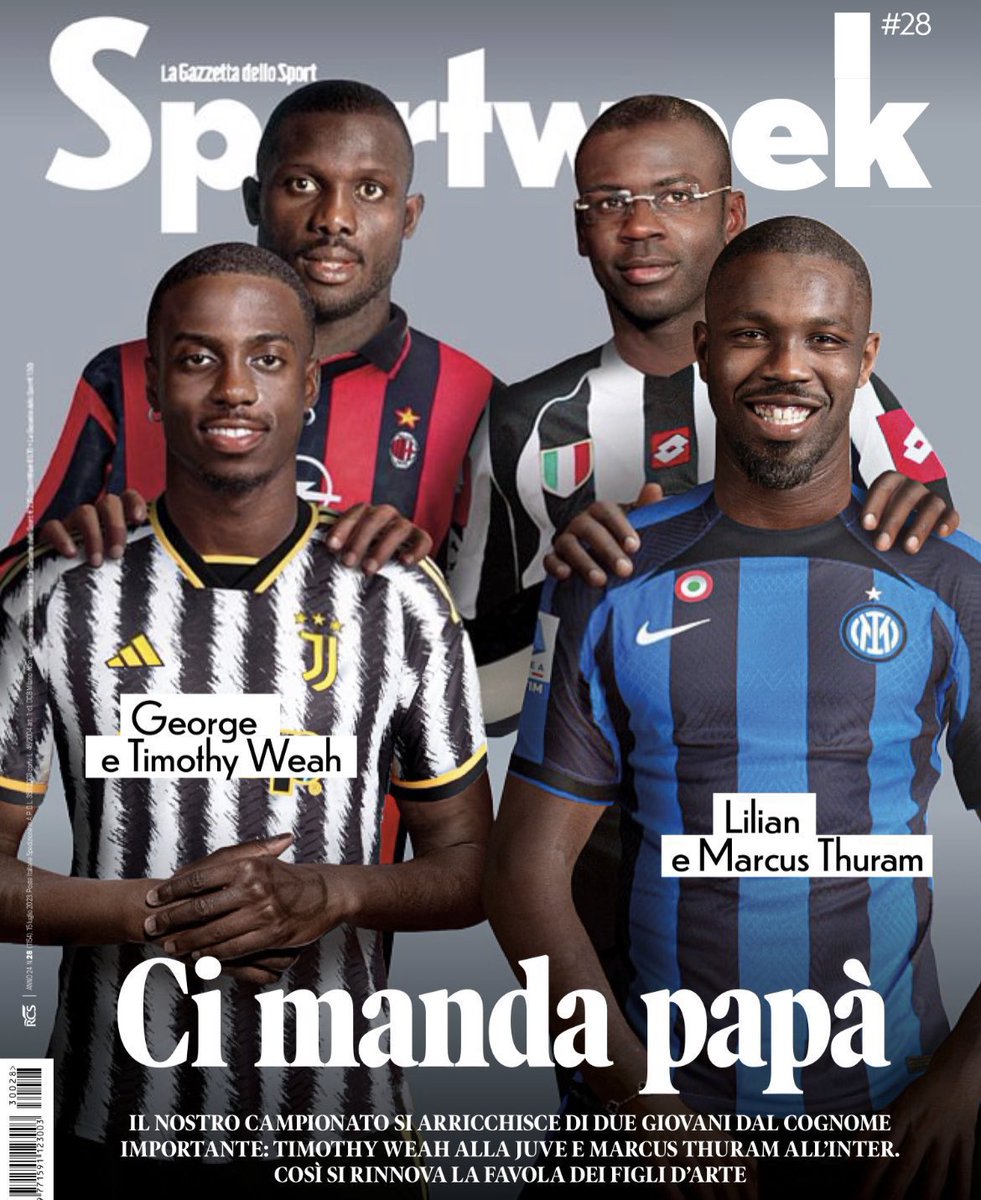 eurofootcom's tweet photo. 🇮🇹❤️ Like father, like son… @Gazzetta_it 
George x Timothy Weah
Lilian x Marcus Thuram https://t.co/sD4RjXsCDa