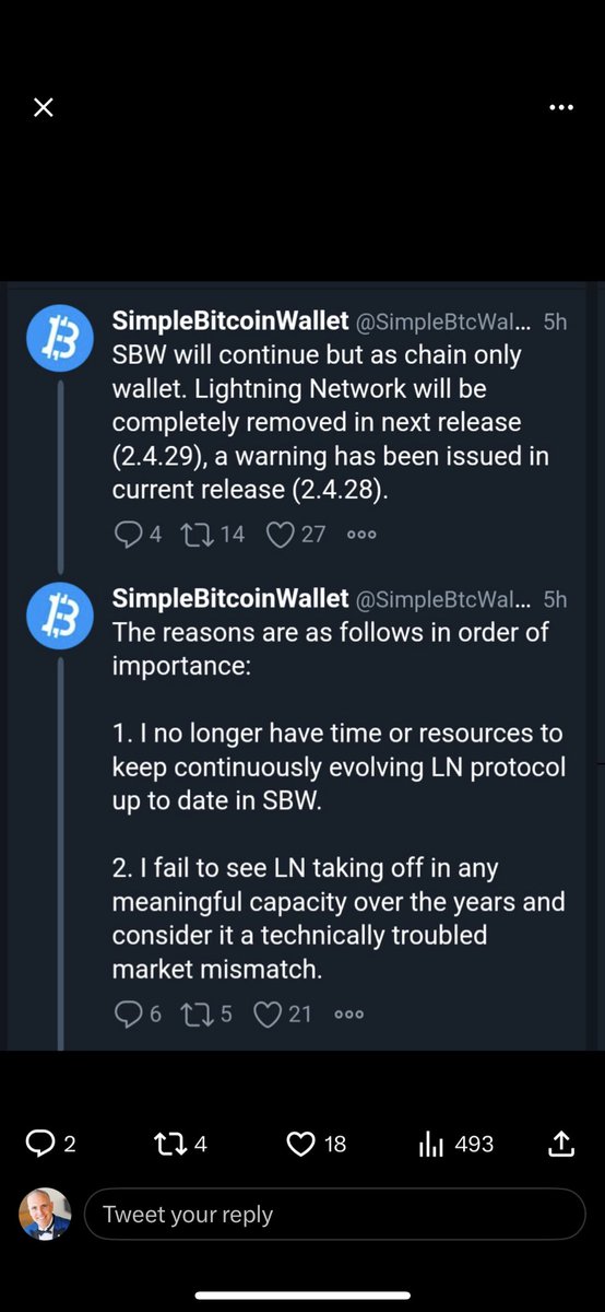 DouglasTuman's tweet photo. Big picture:

Monero is being delisted from exchanges because it works really well (onchain) and is actually used as digital cash. Whereas LN is the “digital cash solution” for Bitcoin, it doesn’t work very well as untraceable cash, and it’s clunky to work with. It’s not being “delisted”, but far worse, it’s not being used and devs don’t want to deal with it.

Those that actually use digital cash are going out of their way to get and use Monero, whereas LN Bitcoin is being forced upon people and yet they go out of their way Not to use it.