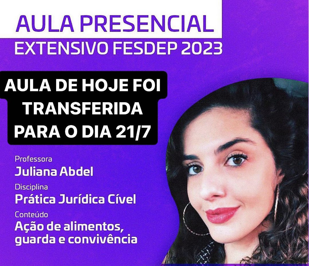 FESDEP's tweet photo. Aula de prática jurídica cível, prevista para hoje, foi transferida para a próxima sexta-feira, dia 21, às 14h. 
Você ainda pode se inscrever no EXTENSIVO 2023 e participar da aula. 
https://t.co/Nb8FcYhVCb https://t.co/CG4RPPC764